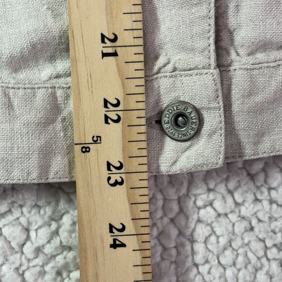 Eddie Bauer Jacket Women XL Safari Beige 100% Linen Button Up Trucker Pockets - Picture 7 of 9